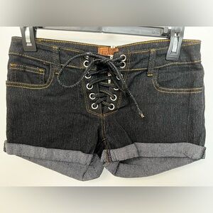 POL Black Denim Lace-Up Shorts Y2K style